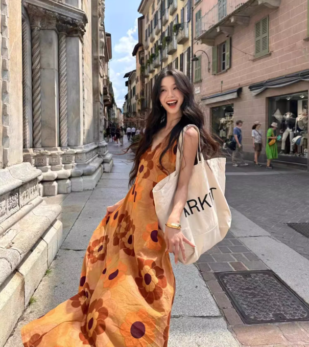 Island travel outfit holiday print dress bohemian beach dress R1562