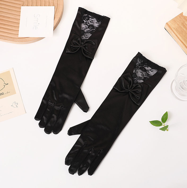 Stage performance long bow lace gloves satin wedding dress bride etiquette performance     S6256