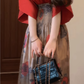 Retro red v-neck dress gentle temperament waist a-line long skirt R0744