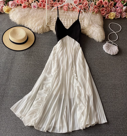 Maldives beach dress new style sling backless holiday travel pleated dress super fairy long skirt R0335