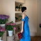 French blue floral suspender dress for women summer vacation fairy off-shoulder long dress R4375