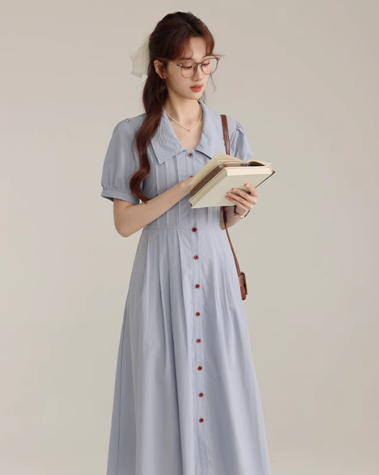 Temperament gentle style POLO collar short sleeve dress new style college style skirt R1918