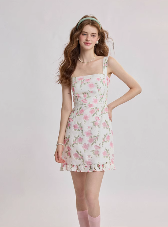 French floral suspender skirt short dress summer wear short skirt high-end small skirt for women R3485
