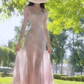 Tea break French floral suspender dress new style holiday style slim fit figure temperament long dress R0474