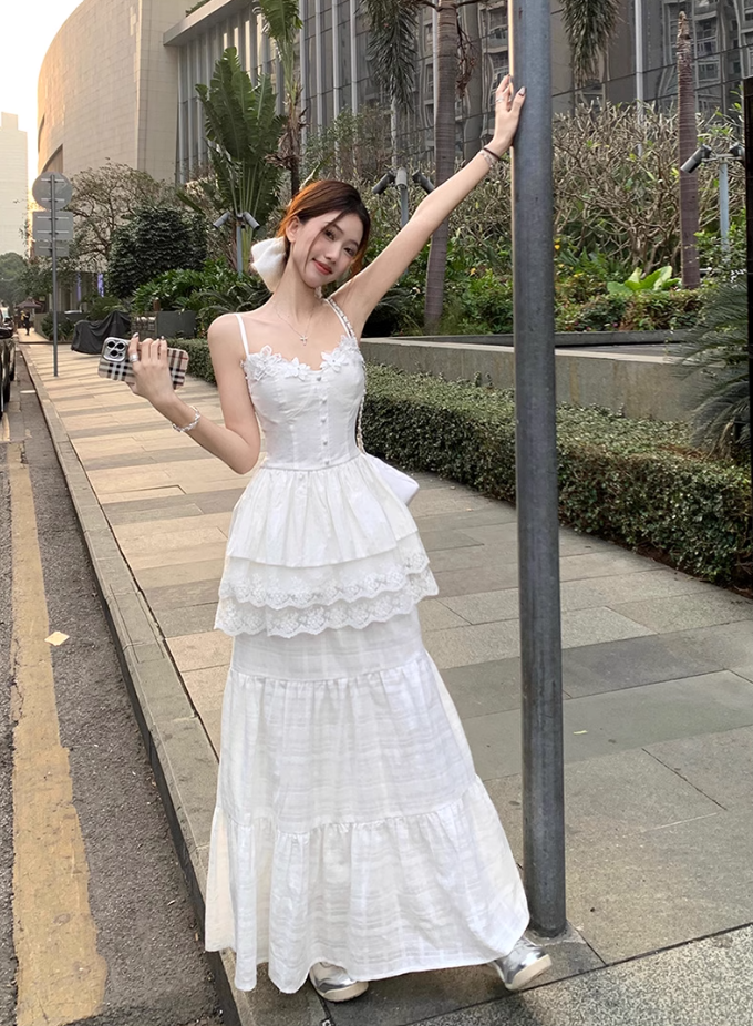 Fairy temperament unique beautiful white sling dress skirt two-piece suit R1730