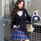 Large size American high street V-neck sweater bottoming sling retro plaid skirt suit R1857