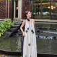 Beach dress with embroidered flowers, cotton and linen, holiday style, loose suspender dress R1610