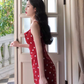 Retro mid-length polka dot dress French style holiday style sexy slim suspender skirt R1495