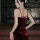 Burgundy suspender dress sexy V-neck backless high-end Christmas annual party hip dress R1471