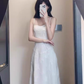 Gentle white moonlight jacquard sling dress beautiful temperament waist a-line long skirt 2025 new R0461