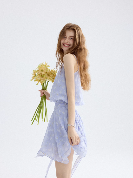 Sea salt daisy floral dress French suspender skirt short skirt holiday wear skirt female summer R3454