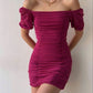 Purple pleated one-shoulder waist slimming hip skirt homecoming dress R3835