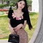 Sweet and spicy design three-dimensional flower short tops for women 2025 hip skirt suit R1075