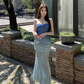 Blue gradient tube top dress 2025 new waist slim fit hip skirt R0563