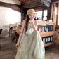 Green long sleeveless suspender dress women's summer French temperament A-line skirt R4865