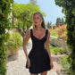 Black suspender lace sexy waist slim short skirt homecoming dress R3531
