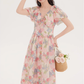 Tea break French beautiful dress 2025 new floral dress waist temperament long dress R2388