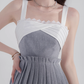 Suspender dress new style niche splicing pleated skirt high waist temperament short skirt summer R4178