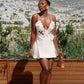 White pure suspenders waist three-dimensional flower A-line short skirt homecoming dress R3694