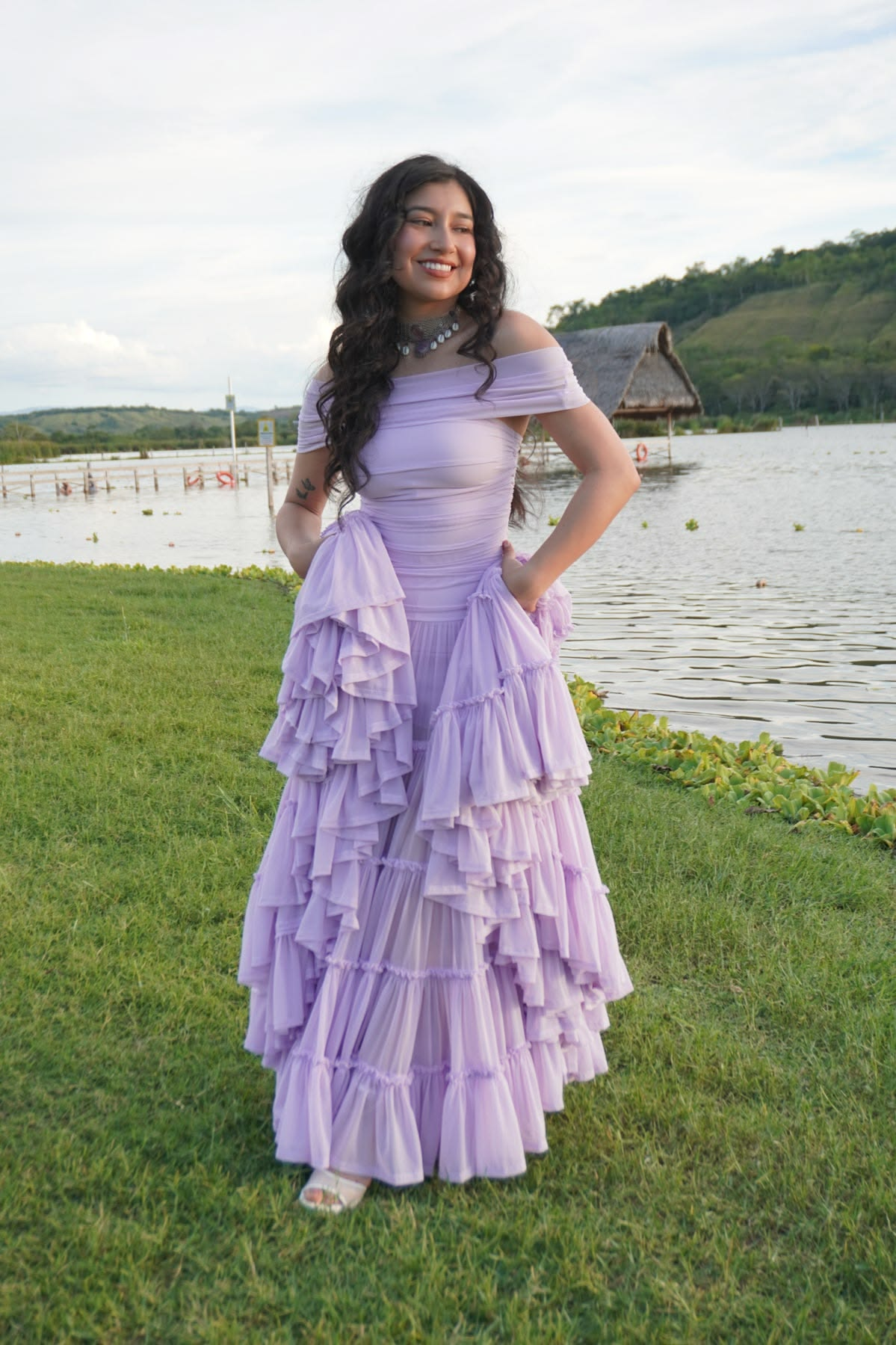 Resort Chiffon Ruffled Flowy Prom Gown Lavender Women's Maxi Birthday Dress Casual Dress RS2995