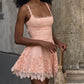 Pink lace design waist slim short skirt homecoming dress R3879