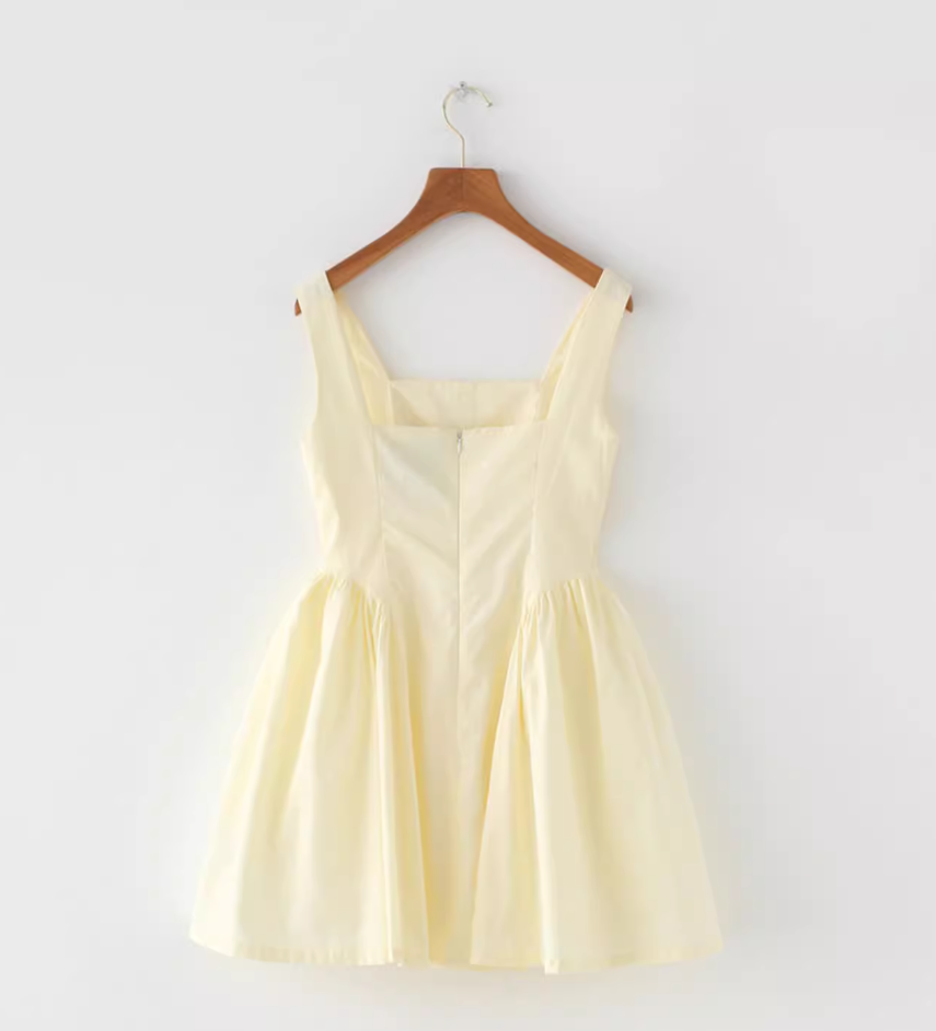 Cream style French floral solid color slimming waistband tank top dress new R2879