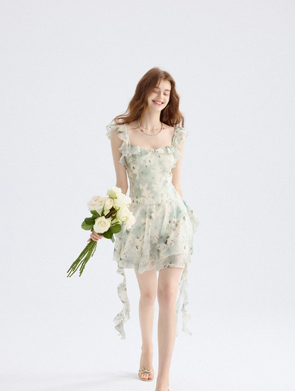 French dress floral suspender skirt design short skirt small skirt women summer R3448