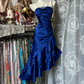 Champagne-colored strapless satin slim-waisted ruffled hem maxi ball gown R6180