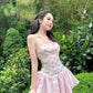 Pink Floral Daisy Tube Top Waist Sexy Miniskirt Homecoming Dress R4024