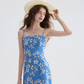 French floral suspender skirt blue dress short skirt summer skirt R2697