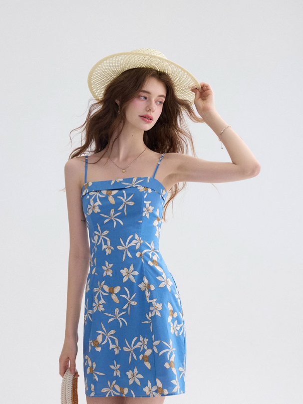 French floral suspender skirt blue dress short skirt summer skirt R2697