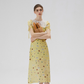 French yellow tea dress retro floral dress lace holiday dress for women R3558