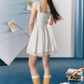 French pure desire style white lace waist slimming suspender dress R3321