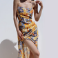 French retro slim fit dress with side slit and waist cinching for slimming effect, long suspender dress R2867