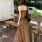 Fairy travel outfit retro ethnic style suspender long skirt v-neck dress R1741