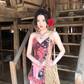 Women's Retro Floral Sling Dress Beautiful Waist A-Line Long Dress R0605