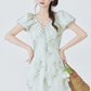 French floral dress new tea break beautiful dress waist long dress temperament R2363