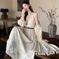 Fairy travel outfit V-neck suspender embroidered long skirt tassel sunscreen cardigan two-piece suit R1728