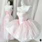 Light pink tube top waist puffy princess dress homecoming dress R3542