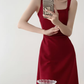 Retro red square neck suspender dress temperament waist banquet engagement A-line dress R1427