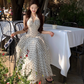 French style waist beautiful small skirt V-neck halter neck cake long skirt holiday polka dot dress R1751