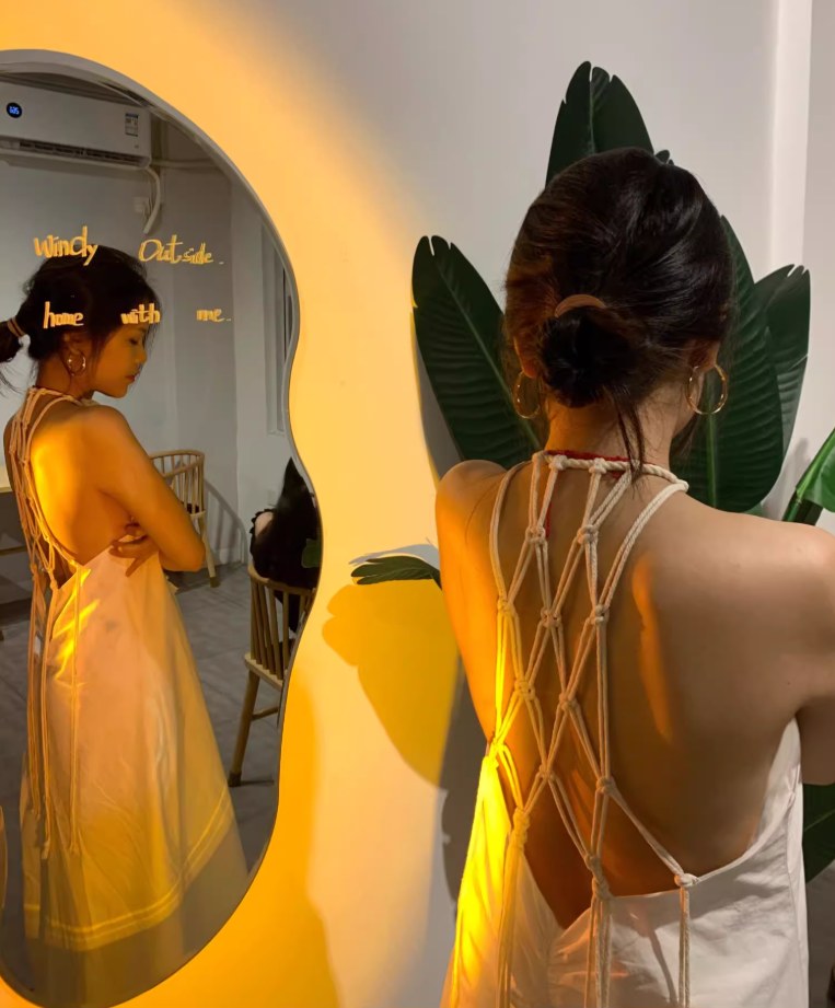 French backless white dress design niche slim sexy seaside holiday beach dress R1602