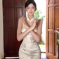 New Chinese style lace cheongsam skirt 2025 pure desire sleeveless halter neck printed hip skirt R1055