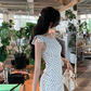 French polka dot irregular shoulder dress summer new temperament short skirt R4221