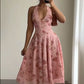 Pink floral halter neck slim waist slimming A-line slim elegant long skirt homecoming dress R3942