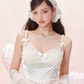 Ruffle hem hollow pleated waist retro polka dot suspender dress R5252