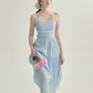 French style dress blue suspender skirt seaside wear long skirt holiday small skirt female R3564