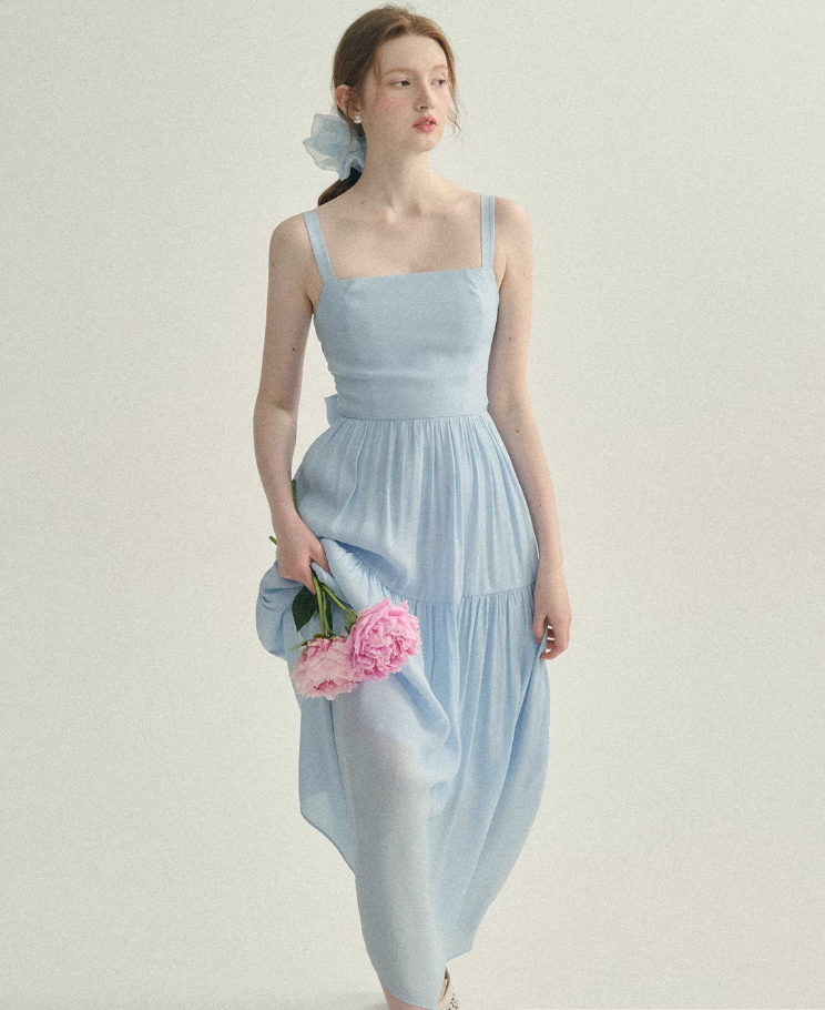 French style dress blue suspender skirt seaside wear long skirt holiday small skirt female R3564