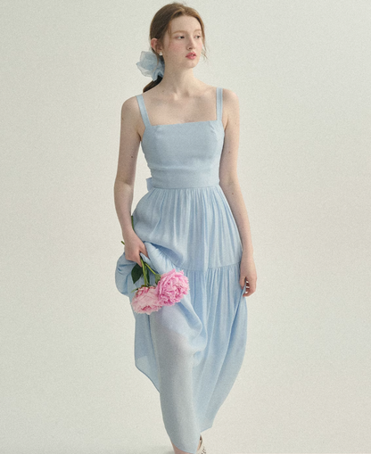 French style dress blue suspender skirt seaside wear long skirt holiday small skirt female R3564