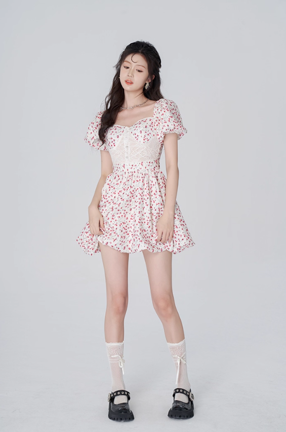 High waist floral dress for women summer waist slimming lace skirt new style petite short skirt R4455